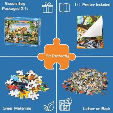 1000 Pieces Puzzles for Adults, Animal World Jigsaw Puzzle Challenging Night Game, Interlock Perfectly No Dust, for House Decoration, Birthday Party Holiday Toy for Kids Boys and Girls - Image 7