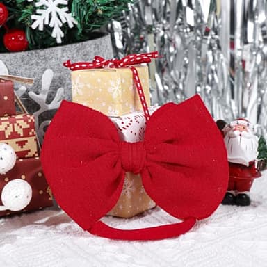 YanJie HAIRBAND for Baby Girls - Christmas Handmade Hair Bows Hairbands Hair Accessories - One Size - 3 Pieces - Nylon - Polyester - Soft Elastic - Red - For Newborn Infant Toddlers Kids - Image 6