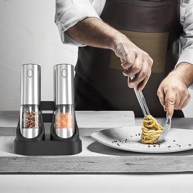 DSY Electric Sea salt and Pepper Grinder Set USB Rechargeable Base,Grinding roughness can be adjusted, Set contains two grinding bottles,Rechargeable,removable base,LED Light - Image 2