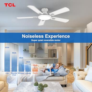 TCL Ceiling Fans with Lights, 52 Inch Low Profile Ceiling Fan with Light and Remote Control, Flush Mount, DC Reversible Motor, Noiseless, 6 Speeds Ceiling Fan for Bedroom (White) - Image 4