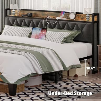 ANCTOR King Size Bed Frame, Storage Headboard with Outlets, Easy to Install, Sturdy and Stable, No Noise, No Box Springs Needed - Perfect for a Good Night's Sleep - Image 6
