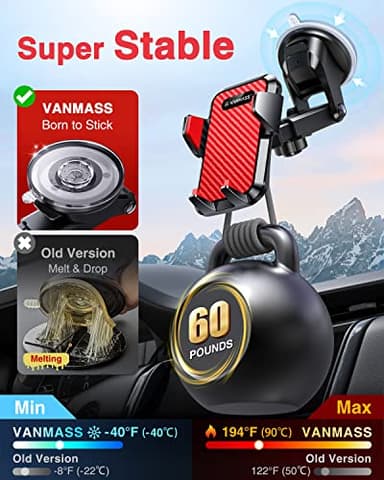 VANMASS 【2025 Strongest & Military-Grade Car Phone Mount 【Patent & Safety】 Ultimate Cell Phone Holder Best Handsfree Stand for Dash Windshield Vent for iPhone 16 Pro Max 15 14 Android & Truck, Red - Image 5
