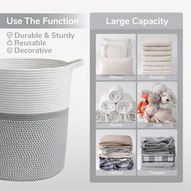 INDRESSME Baby Laundry Basket for Nursery, Kids Laundry Hamper, Tall Storage Basket for Living Room, Rope Basket for Blankets, Clothes, 17¾ x 15¾ x 13¾ inches, Grey - Image 5