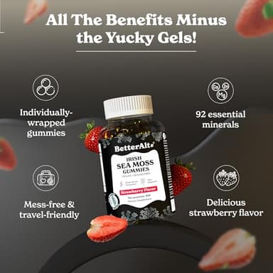Better Alt Irish Sea Moss Gummies | Strawberry Flavor | Lab-Tested for Purity | Supports Immune Health & Energy | 1-Month Pack - Image 3
