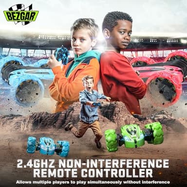 BEZGAR Remote Control Car - Gesture Sensing Explosive Wheel RC Car with Double Sided 360° Rotate, 4WD with Headlights, Rechargeable Batteries, Xmas Gifts for Boys (Blue) - Image 4