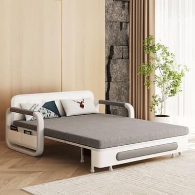 NessCarsti Pull-Out Sofa Daybed with Trundle - Versatile Futon Sleeper Couch for Living Room and Small Spaces (34.6"" D x 50.3"" W x 34.2"" H)- Gray/White Sofa Bed - Image 6