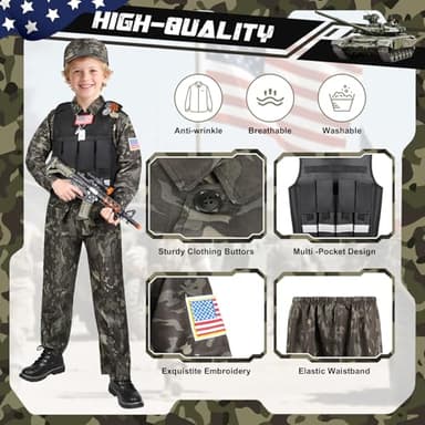 Metemot Kids Army Costume for Boys, Military Soldier Costume with Army Toys, Boys Halloween Costumes with Army Vest, Soldier Boy Dress up Costumes for Play Age 3-12, Halloween Birthday Gift for Kids - Image 3