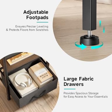Lazzanto Night Stand Bedside Charger Bedroom - Nightstand with Charging Station & LED Light Strip, Night Stand with Storage Shelf & 3 Fabric Drawers, Morden End Table with U-S-B Ports & AC Outlets - Image 6