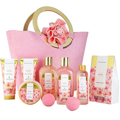 Spa Luxetique Spa Gift Set, Bath Gift Set for Women, 10 Pcs Rose Bath Set, Pink Tote Gift Bag with Shower Gel, Bubble Bath, Body Lotion, Hand Cream, Beauty Gifts for Women - Image 1