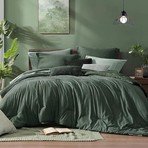 Monbix King Size Comforter Set, Deep Forest King Size Bedding Set Reversible, King Comforter Set 7 Pieces, Cationic Dyeing Bed in a Bag with Comforter, Sheets, Pillowcases & Shams - Image 1