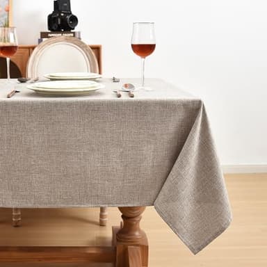 Fitable Faux Linen Tablecloths Rectangle 60 x 120 Inch - 2 Pack Neutral Table Clothes for 8 Foot Tables, Nature Faux Burlap Kitchen Table Covers for Dining, Party, Farmhouse, Banquet, Buffet - Image 3