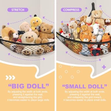 Lazebox Stuffed Animal Net Hammock for Plushie Toys, Stuffed Animal Hammock Corner for Kids' Room Decor, Ideas for Organizing Stuffy Collection, 2 Pack, Black - Image 3