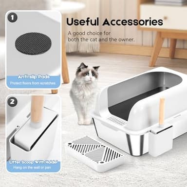 Enclosed Stainless Steel Cat Litter Box with Lid Extra Large Litter Box for Big Cats XL Metal Litter Pan Tray with High Wall Sides Enclosure, Non-Sticky, Anti-Leakage, Easy Cleaning (White) - Image 6