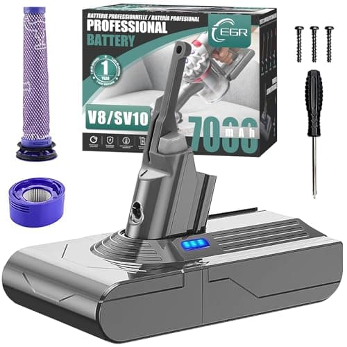 EGR Upgraded 7000mAh V8 Battery Replacement Compatible with Dyson V8 Animal Battery Replacement V8 Absolute V8 Motorhead V8 Fluffy SV10 Carbon Fiber Vacuum Cleaner 2 Filters and 3 Screws Included - Image 1