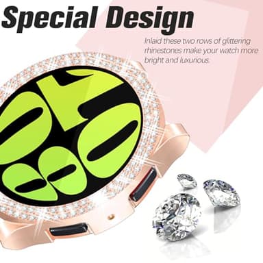 HAJSLU Bling Case Compatible with Samsung Galaxy Watch 6 40mm 44mm Sparkling Double Row Diamonds Flexible TPU Built-in HD Screen Protector Anti Scratch Bumper Cover for Women girls(Rose Gold,44mm - Image 5