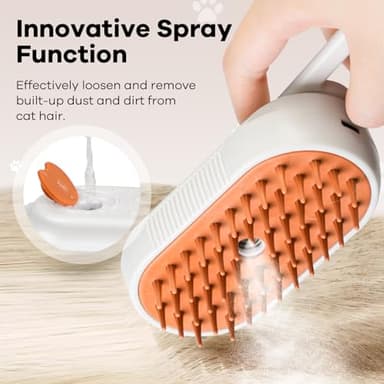 Cat Steam Brush for Shedding, 4 in 1 Rechargeable Steam Brush for Cats and Dogs, Anti-Static, Massage, Cleaning, Shedding & Combing All In One Ear Wax Removal Tool Camera (white Orange) - Image 4