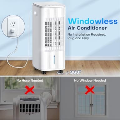 MYICY 3-IN-1 Windowless Air Conditioner w/Double Tanks, Smart Timer, 3 Ice Packs, 60W Evaporative Air Cooler, 70° Oscillation, 3-Speed 25-INCH Swamp Cooler Air Conditioner Portable for Room - Image 9