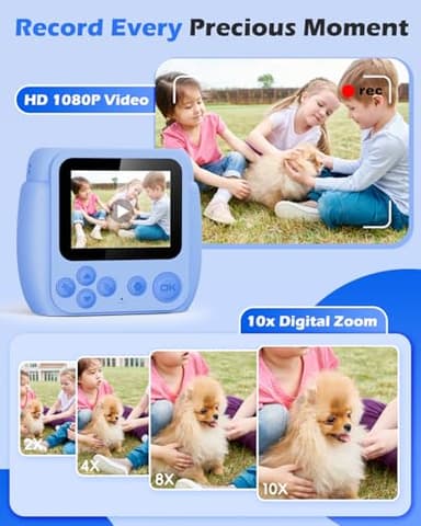 Kids Camera Instant Print, Christmas Birthday Gifts Toys for 3-10 Year Old Boys Girls, 1080P Video 20MP Toddler Digital Camera with 3 Rolls Paper & 32GB Card - Blue - Image 5