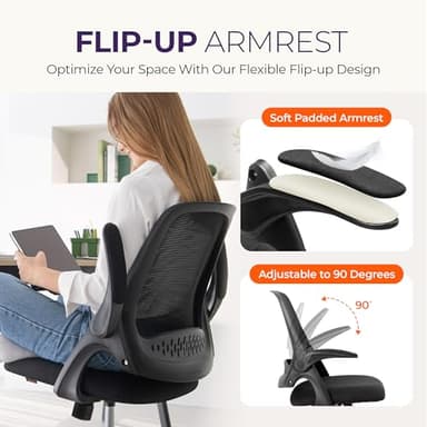 NEO CHAIR Office Desk Computer Gaming Ergonomic Chair with Lumbar Back Support Adjustable Height Swivel Wheels Flip-up Arms Mesh Chair for Home or Office (Black) - Image 6