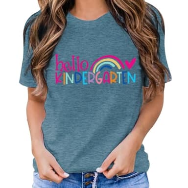 Kindergarten Teacher Shirts for Women Rainbow Kindergarten Teacher T-Shirt Hello Kindergarten Tee Tops - Image 3