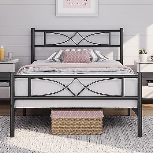 Yaheetech Twin Size Bed Frame Metal Platform Bed with Curved Design Headboard Footboard/No Box Spring Needed/Mattress Foundation/Heavy-Duty Support/Easy Assembly/Black - Image 1