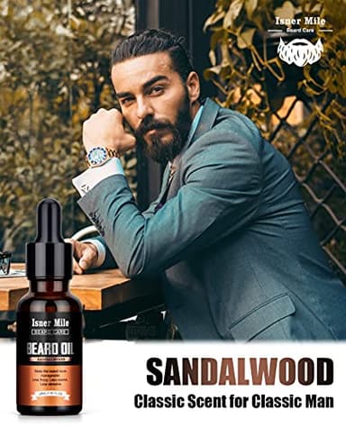 ISNER MILE Beard Oil 5 Pack, Stocking Stuffers Gifts for Men Him Dad Boyfriend, Mustaches Soften, Moisturize, Strength with Sandalwood, Bay Rum, Vanilla, Cologne, Unscented, Beard Grooming and Care - Image 7