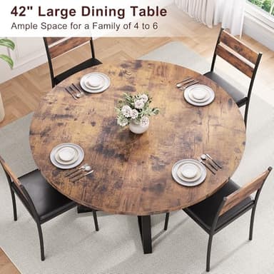 Jocoevol Round Dining Table for 4,Kitchen Dining Room Circle Dinner Pedestal Table,Space Saving Wood Kitchen & Dining Room Furniture (Vintage, 42In) - Image 7