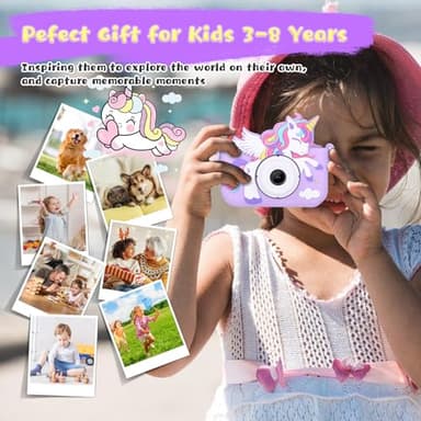 Envyvip Unicorn Toys Camera for Kids Girls Age 3-8, Toddler Kids Digital Camera Christmas Birthday Gifts for 3 4 5 6 7 8 Years Old Girl, Cute Selfie Video Camera, HD 1080P, 32GB SD Card, Purple - Image 3