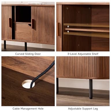 ONBRILL 69" TV Stand with Power Outlet for TVs up to 80", Entertainment Center with Storage and Drawer, TV Console with Adjustable Shelves and Sliding Door, TV Stand for Living Room, Bedroom, Walnut - Image 4