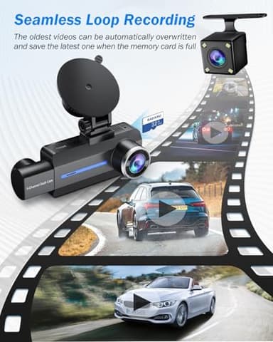 Dash Cam Front and Rear, 2.5K+1440P Triple Car Camera with 32GB Card, 3 Channel Dash Camera for Cars, G-Sensor, 3.16” IPS Screen, 24Hr Parking, 170°Wide Angle, Loop Recording, IR Night Vision, Blue - Image 5