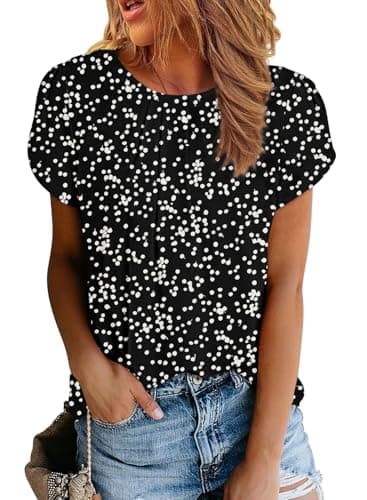 Dokotoo Womens Summer Tops Oversized Short Sleeve Blouses for Women 2025 Casual Scoop Neck Alicia Floral PrintLoose Fit Casual Blouse T Shirts Plain Tee Curved Keyhole Tunic Black XL - Image 1