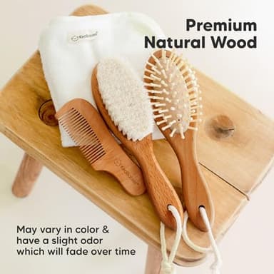 Wooden Baby Hair Brush - Cradle Cap Baby Brush with Soft Goat Bristles, Perfect Gentle Scalp Newborn Comb for Infant, Girls, Boys, Bath Essentials (Golden Oak, Oval) - Image 7