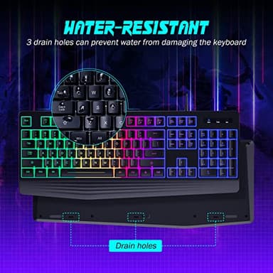 yesbeaut Gaming Keyboard, 7-Color Rainbow LED Backlit, 104 Keys Quiet Light Up Keyboard, Wrist Rest, Whisper Silent, Anti-ghosting Multimedia Keys, Waterproof USB Wired Keyboard for PC Mac Xbox - Image 6