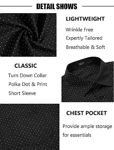 COOFANDY Men's Business Dress Shirt Short Sleeve Button Down Shirt Casual Stylish Shirts Black - Image 5