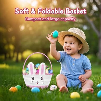 Allaugh Easter Baskets for Kids Girls: Pink Cotton Woven Bunny Large Easter Basket - Empty Baby Easter Basket with Double Rope Handle - Durable Easter Gift Basket For Heavy Weight - Image 7