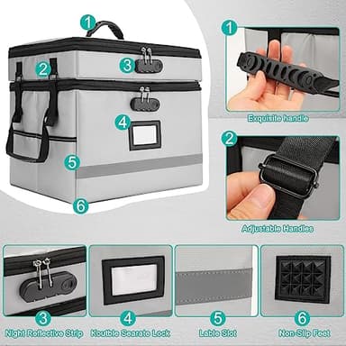 EXLIFBAG 2 Layer File Box with Lock, Portable Document Organizer Box with Handle, Fireproof File Box for Home Office, Legal File Organizer Storage - Image 2