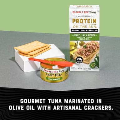 Bumble Bee Prime Protein on the Run Tuna Snack Kit, Pack of 12 - Gourmet Tuna Marinated in Olive Oil & Mild Jalapeno with Crackers and Serving Utensil - 20g of Protein Per Serving - Image 4