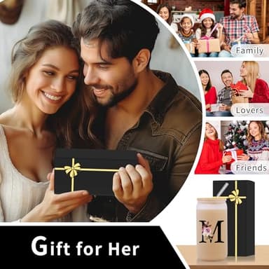 Monogrammed Glass Drinking Cup With Lid Straw Women Wife Gifts Ideal from Husband Happy Birthday Wedding Romantic Best Cool Personalized Unique Special Cute Custom Christmas Xmas Valentines Present,M - Image 5