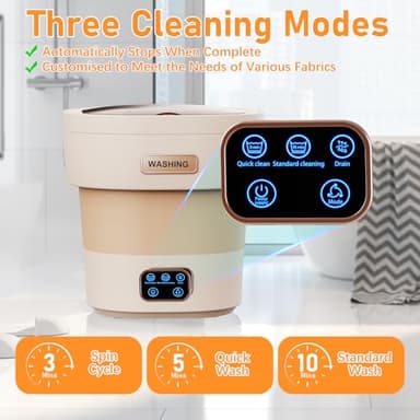 Portable Washing Machine, 12L Mini Washer&Foldable Washer with Spin Dryer Basket, 3 Cleaning Modes for Small Clothes,Travel Laundry for Apartments, Dorms RVs & Camping (Khaki) - Image 4