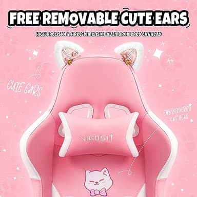 Vigosit Cat Ears PU Leather Gaming Chair Ergonomic Adjustable Office Desk Computer Chairs for Gamers Adults Kids 360 Degree Swivel Recliner 45in Height, Pink - Image 5