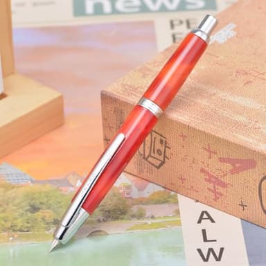 Jinhao 10 Press Fountain Pen with Box, Volcanic Red Retractable Extra Fine Nib with Ink Converter Set (Silver Clip) - Image 3