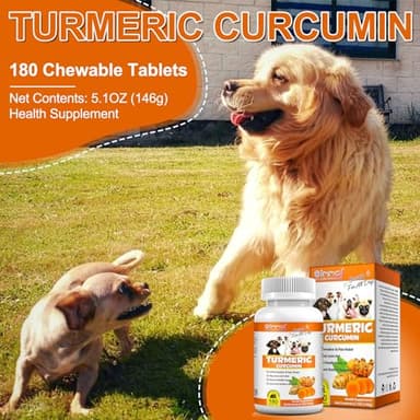Turmeric for Dogs, 180 Turmeric Curcumin Tablets Supports Heart, Immune System Booster, Hip & Joint Support, Dog Pain Relief, Pet Supplement Treats w/Fish Oil, Curcumin C3-180 Tablets / 5.1 OZ - Image 8