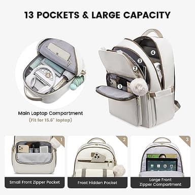 LOVEVOOK School Backpack for Teen Girls, Student Backpack Purse for 14-16 Teenage, Cute Kid Bookbag, Back to School Backpacks Fit 15.6 Inch Laptop, Large College Travel Bag, Beige-khaki - Image 2