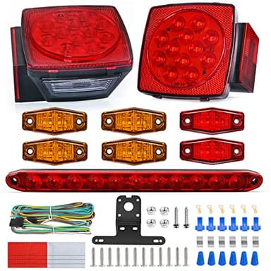 Nilight LED Trailer Light Kit Square Stop Turn Tail Red Amber Side Marker lights Third Brake ID Bar for 12V Utility Boat Camper RV Trucks Marine Snowmobile - Image 1