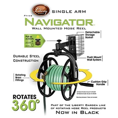 Liberty Garden 712-B Single Arm Navigator Multi-Directional Garden Hose Reel, Holds 125-Feet of, 5/8-Inch, Black - Image 2