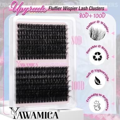Yawamica Wispy Eyelash Clusters 12-18mm Mix 80D 100D Volume Fluffier Cluster Lashes D Curly Lash Clusters 280PCS Individual Lashes DIY Lash Extension by Self - Image 2