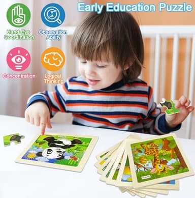 Wooden Puzzles for Toddlers, 9 Pieces Animal Jigsaw Puzzles for Kids Ages 3-5 4-6, Preschool Learning Activities, Learning & Educational Toys, Gifts for Boys, Girls (8 Pack) - Image 7