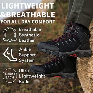 SHULOOK Men's Waterproof Hiking Boots Non-Slip Lightweight Mid Top Ankle Boot Breathable Hiker Trekking Shoes - Image 5