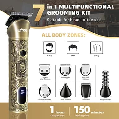 Ufree Beard Trimmer for Men, Electric Razor Shaver, Cordless Hair Clipper Shaving Kit for Mustache Body Nose Ear Hair Facial, Adjustable Beard Grooming Kit Birthday Gifts for Men - Image 2