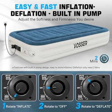 VOSSER Twin Air Mattress with Built-in Pump,Fast & Easy Inflation/Deflation Inflatable Mattress, Foldable Blow Up Mattress with Storage Bag, Inflatable Bed for Home, Camping & Guests - Image 5